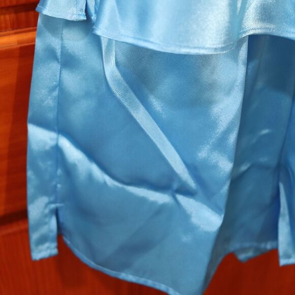 Morgan Taylor Blue Lime Green Satin Pajama Short Set Vintage 90s Medium - Picture 7 of 12